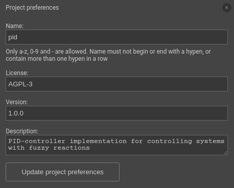 Project preferences screenshot