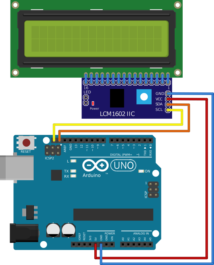 Assembling LCD with I2C interface to Uno