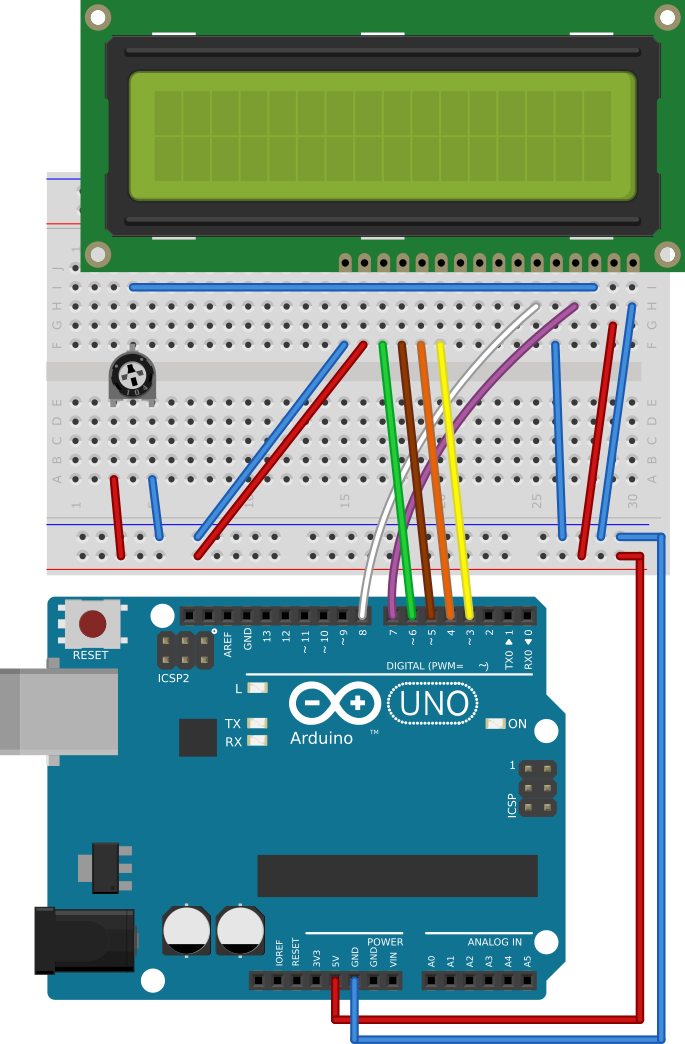 Assembling LCD with parallel interface to Uno